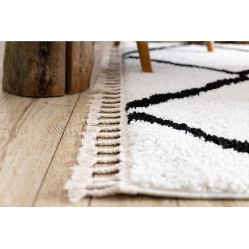 Gulvtæppe løber Hakano Welben Cross 60×250 cm – hvid/sort boho