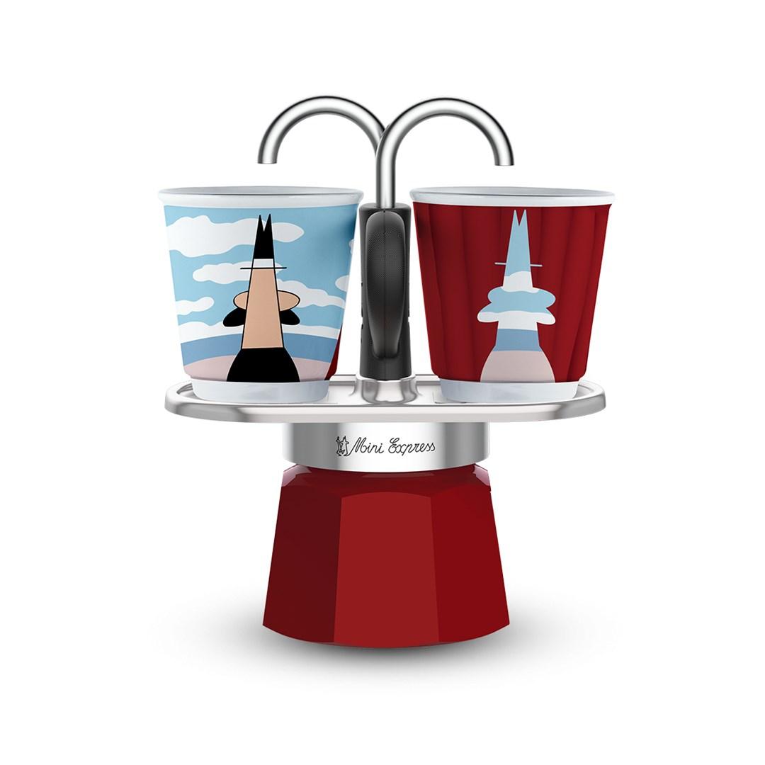 Kaffekande moka Bialetti Mini Express Magritte â rÃ¸d/sÃ¸lv, 2 kopper