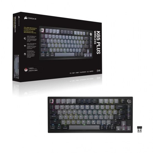 Gaming tastatur Corsair K65 Plus Wireless 75 % RGB – QWERTY Nordic, sort