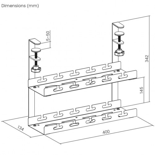 Kabelholder til skrivebord – Maclean under-bord kabelorganizer, 2 niveauer, hvid