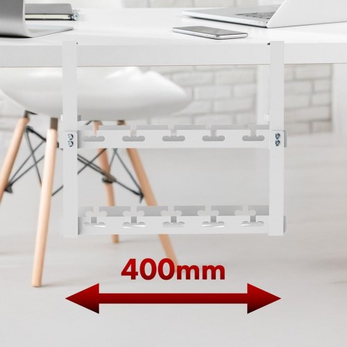 Kabelholder til skrivebord – Maclean under-bord kabelorganizer, 2 niveauer, hvid