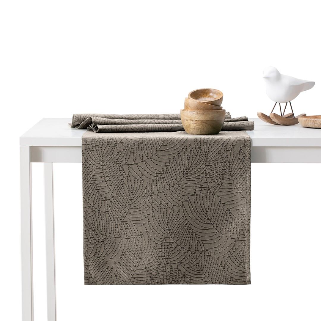 Dug rektangulær AmeliaHome Gaia - cappuccino, præget plantemønster, 115×180 cm + bordløber 35×180 cm