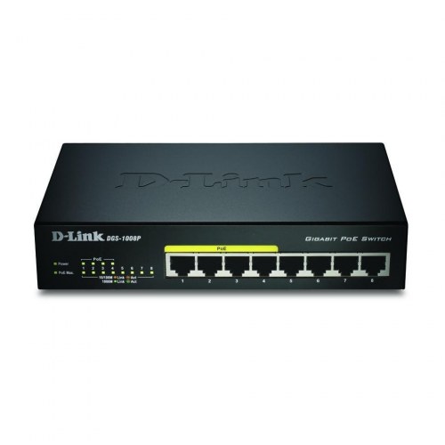 Netværksswitch D-Link 8-ports Gigabit PoE, unmanaged desktop
