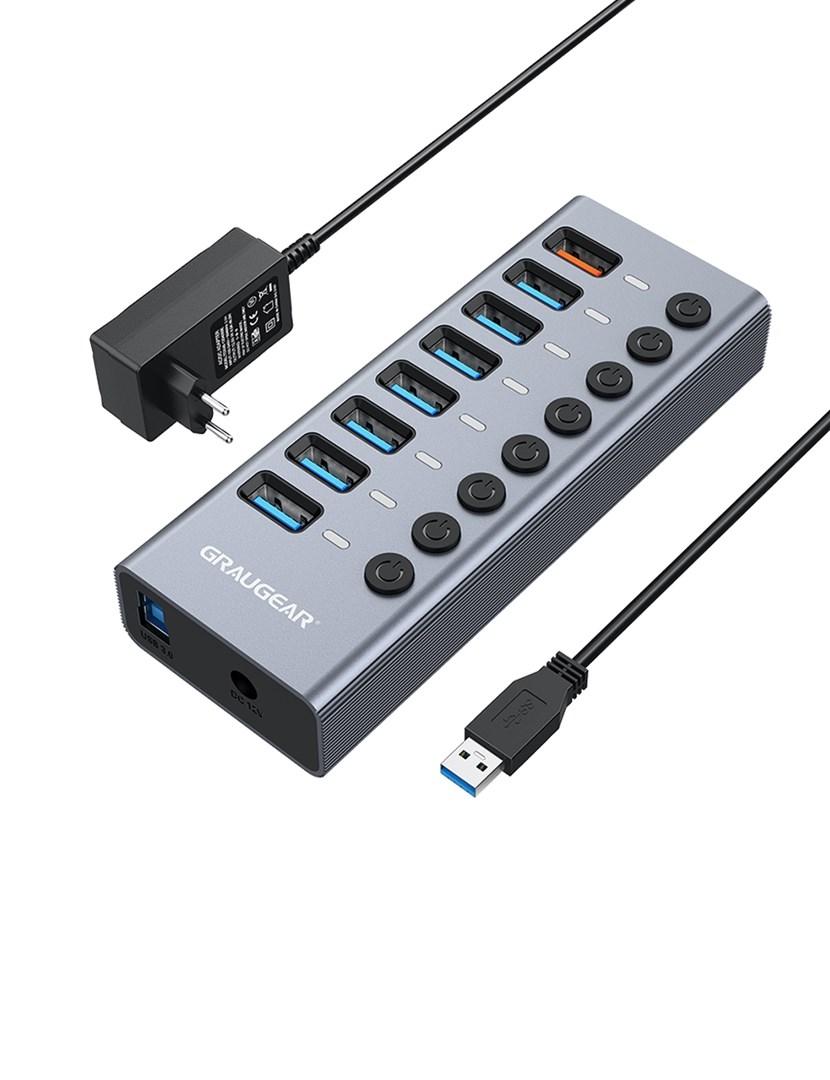 USB-hub 7 porte â GRAUGEAR G-HUB71-A, USB 3.2 Gen 1, 5 Gbit/s