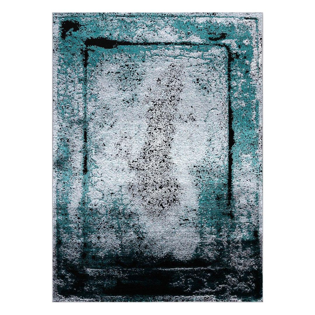Gulvtæppe Hakano Welli Frame 2 - grå/grafit/havgrøn 140×190 cm