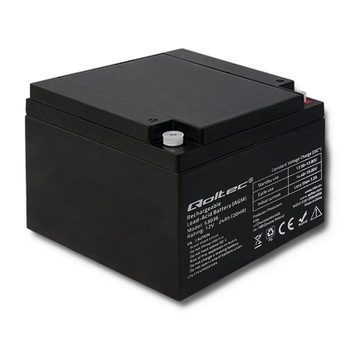 Batteri 12 V 24 Ah AGM - Qoltec UPS-batteri, bly