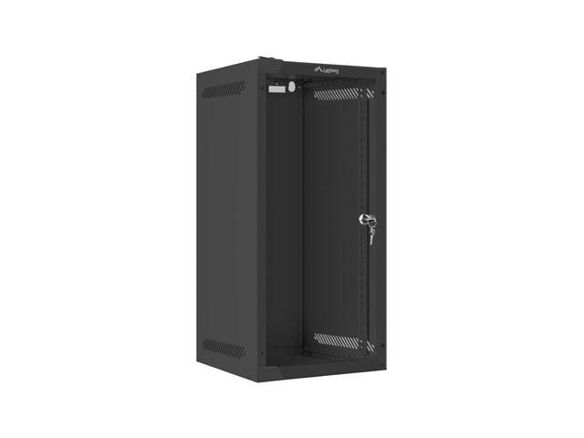 Vægmonteret rackskab 10" 12U - Lanberg, glasdør, sort (flatpack) billede