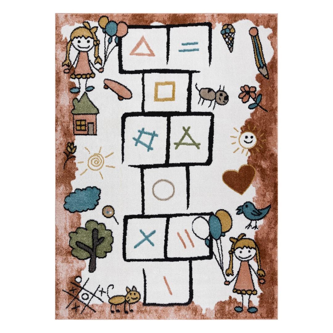Gulvtæppe til børneværelse Hakano Beo Hop - koral, 160×220 cm