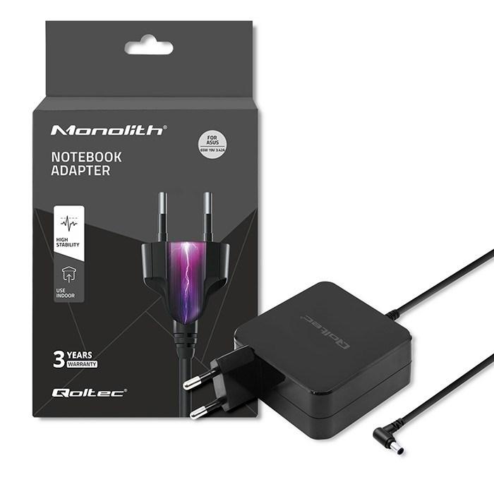 Strømforsyning til bærbar - Qoltec 65 W, 19 V, sort billede