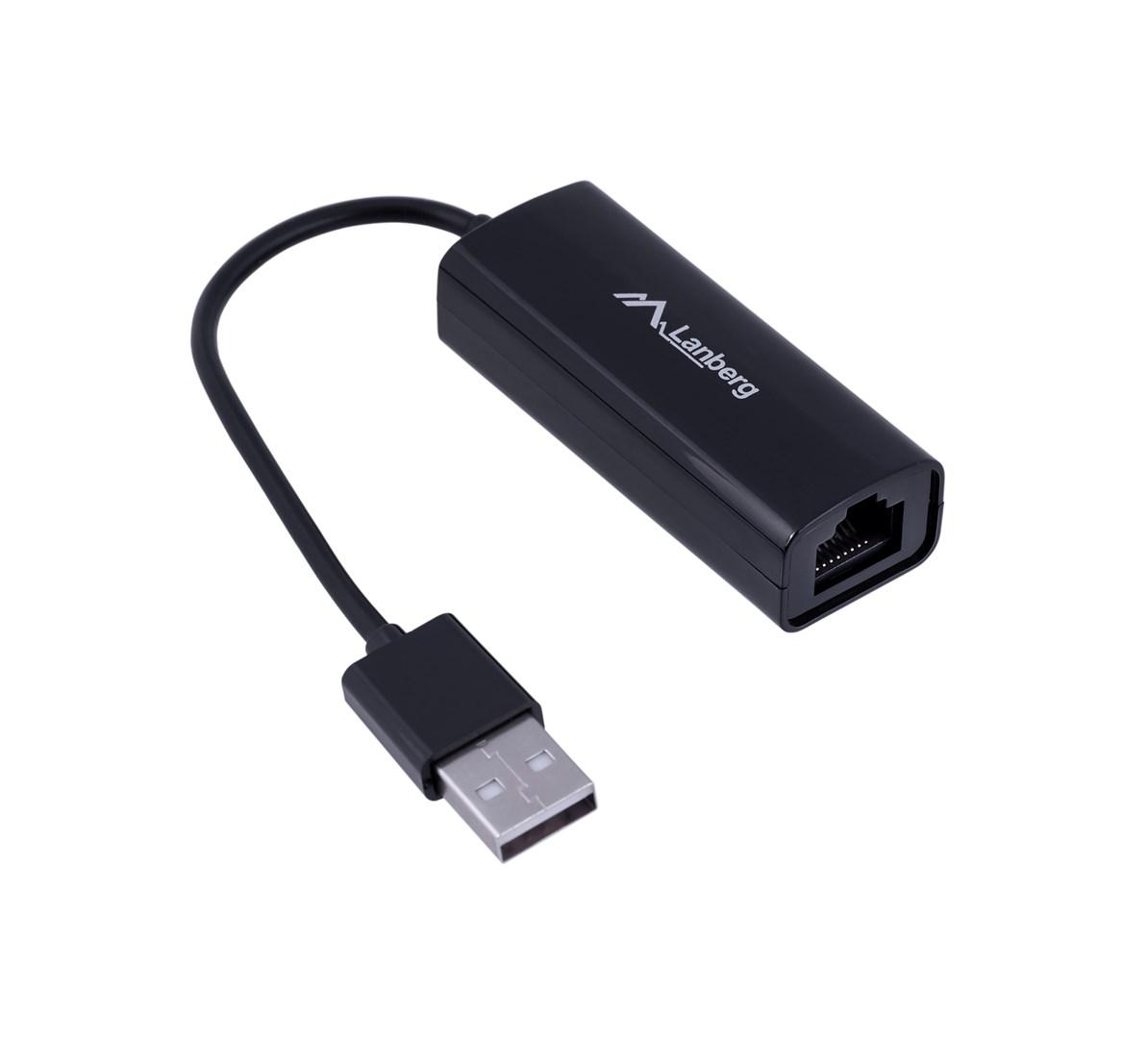 USB til Ethernet adapter – Lanberg USB-A til RJ-45, 0,15 m, sort billede