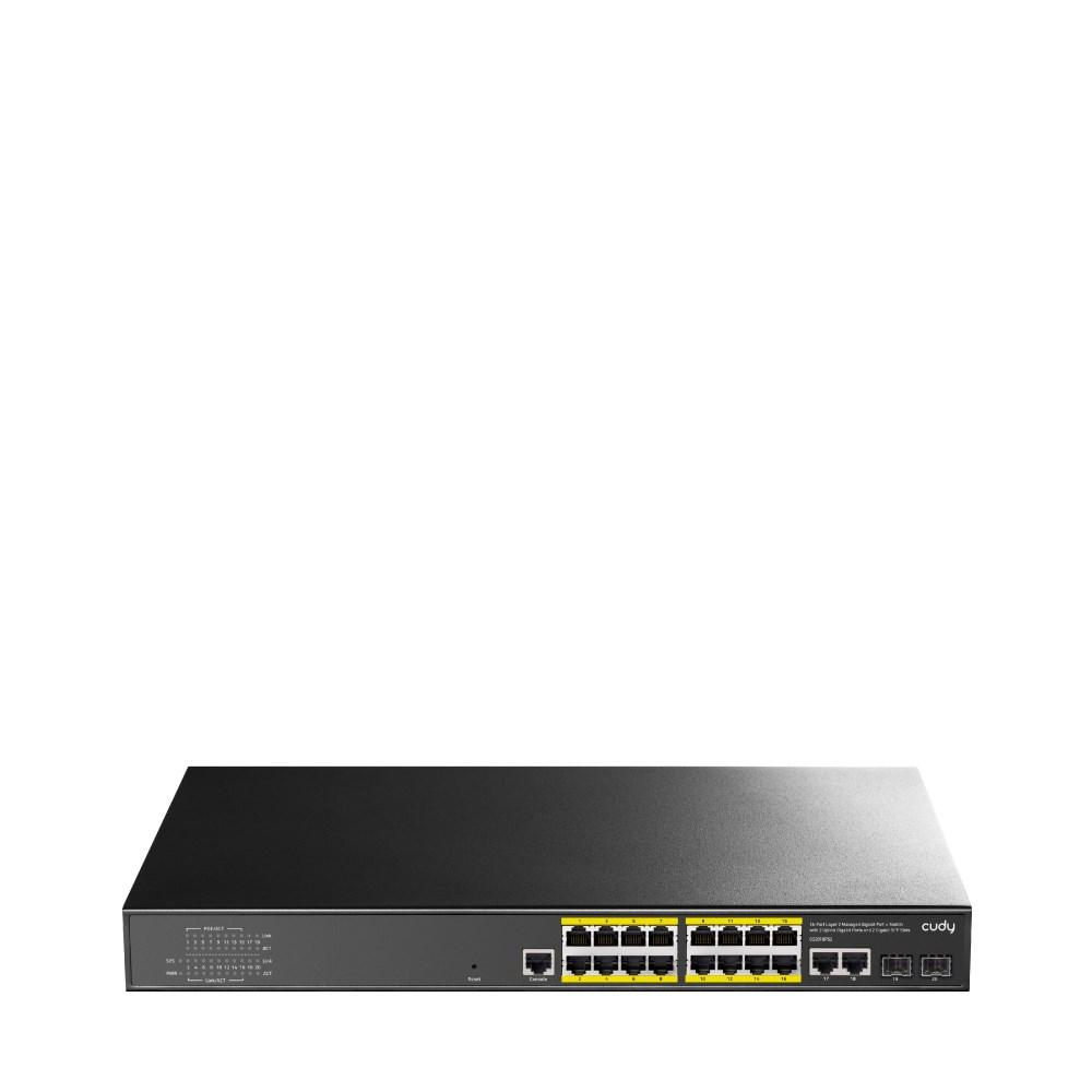 NetvÃ¦rksswitch med PoE â Cudy GS2018PS2 L2 Managed, 16x Gigabit, 2x SFP, 1U, sort