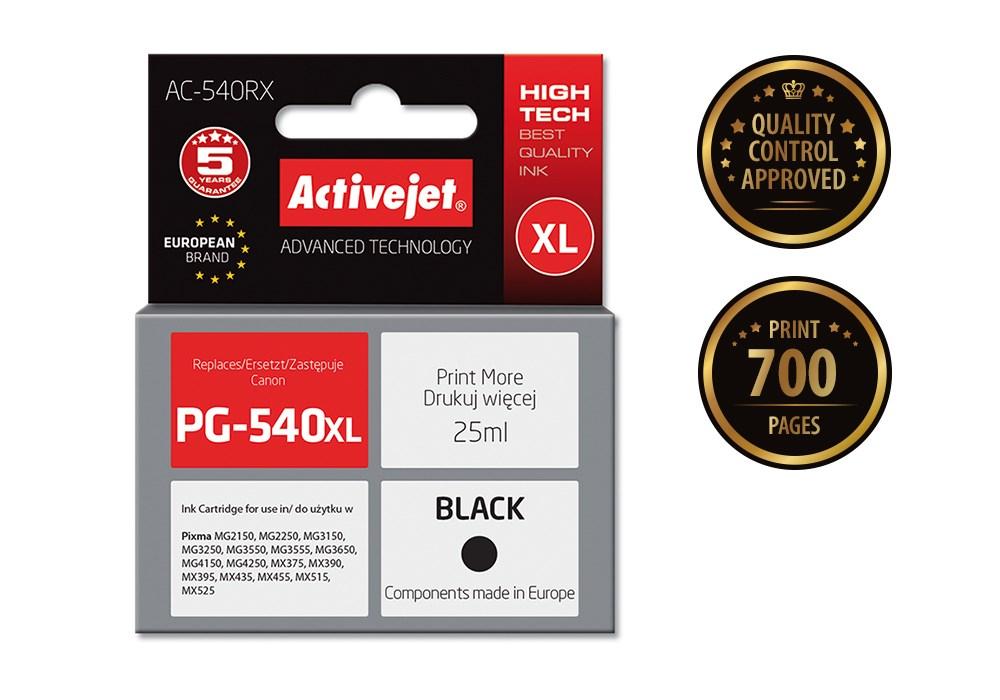Blækpatron til Canon PG-540XL – Activejet Premium, sort, 25 ml, 700 sider