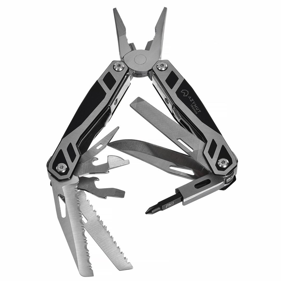 Multitool foldekniv AZYMUT Trohon – 12 værktøjer + 8 bits + hylster