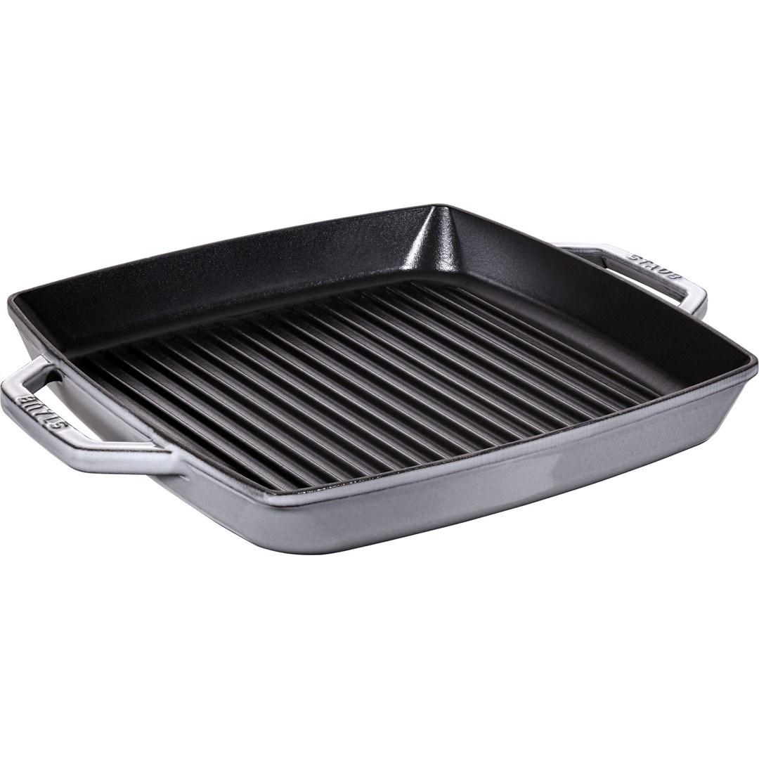 Grillpande stÃ¸bejern 33 cm - STAUB, kvadratisk med to hÃ¥ndtag, grafit