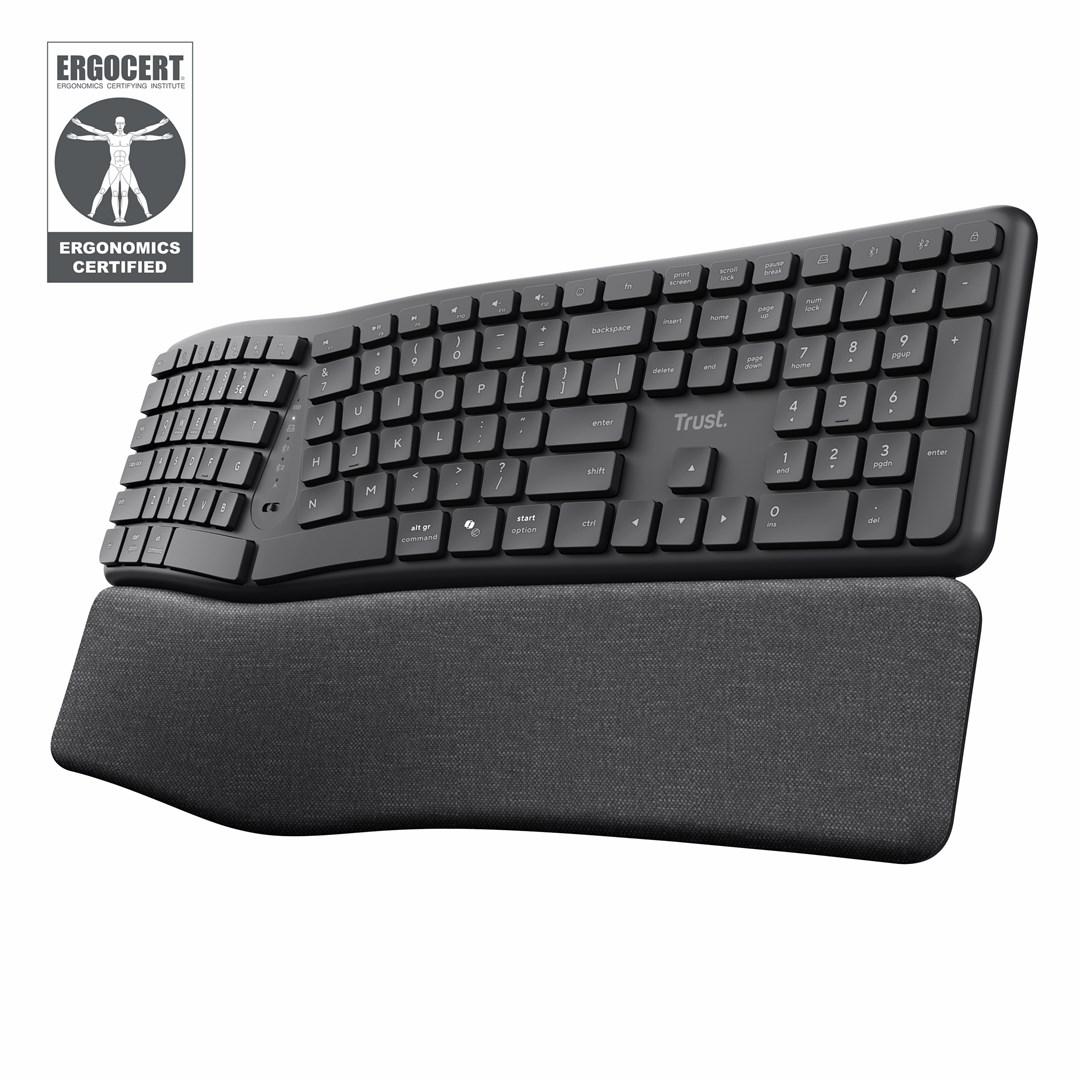Trådløst ergonomisk tastatur – Trust Keyra multienhed (sort) billede