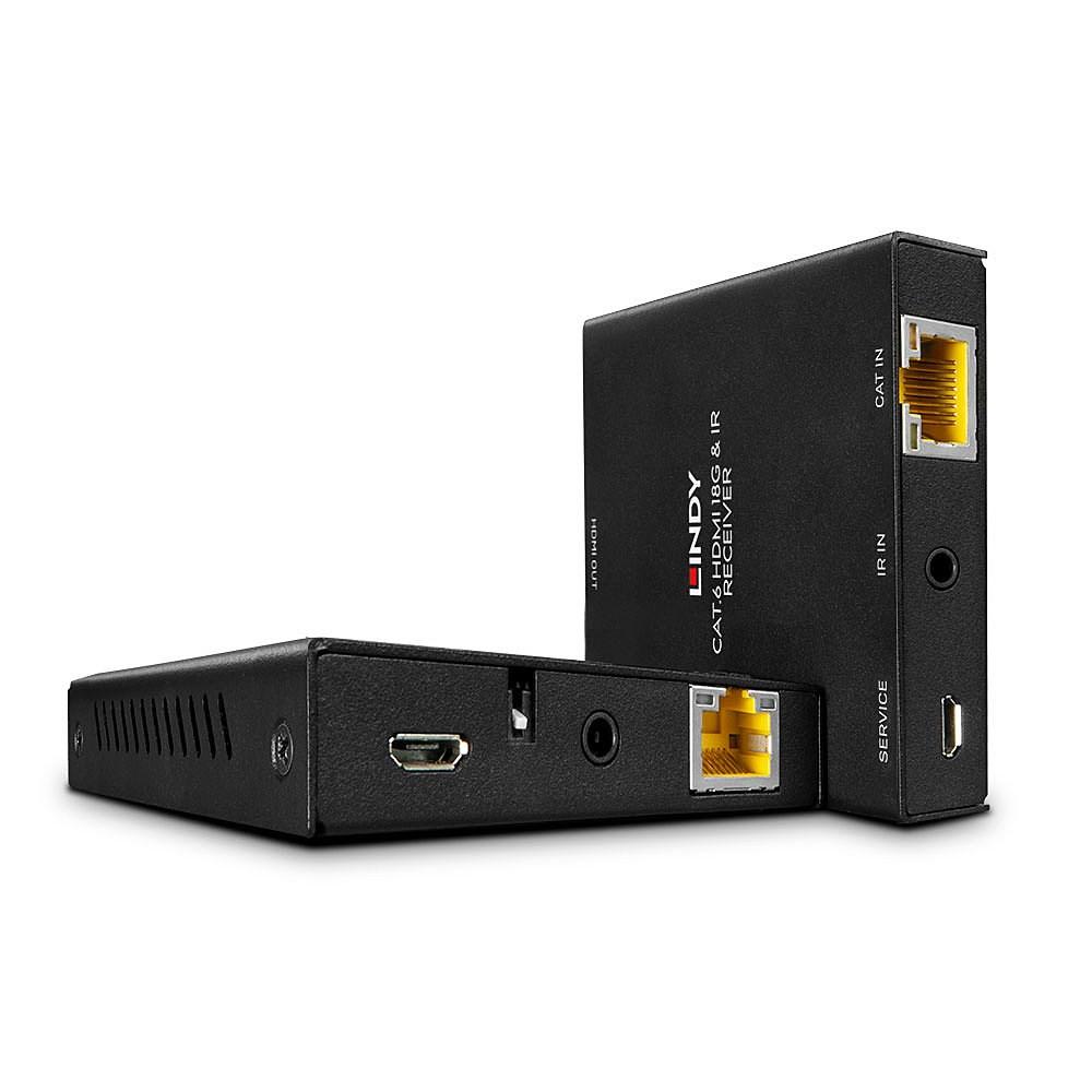 HDMI extender 4K60 med IR og PoC - LINDY 50 m Cat.6 med loop out