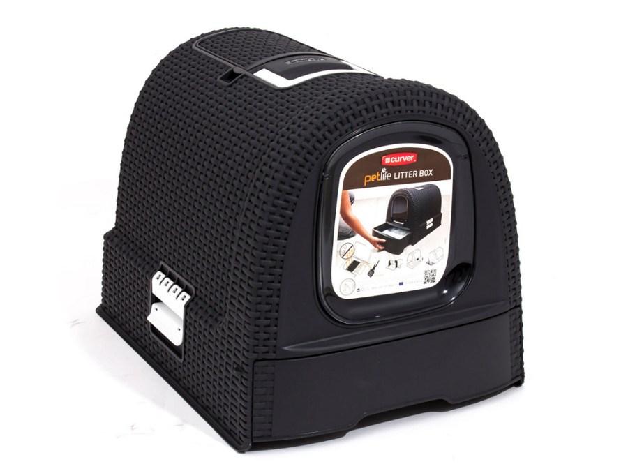 Kattebakke med låg – CURVER, sort