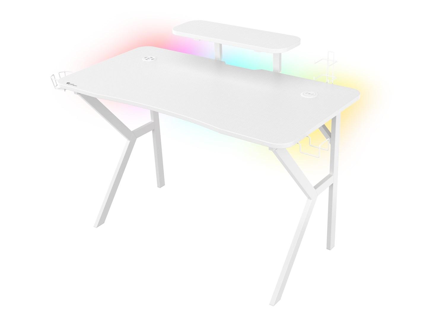 Skrivebord til gaming GENESIS Holm 320 RGB – hvid, 120 × 60 × 75 cm