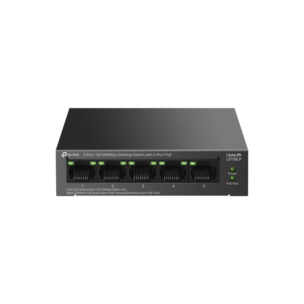 Netværksswitch TP-Link LiteWave LS105P – 5‑port 10/100 med 4×PoE, sort billede