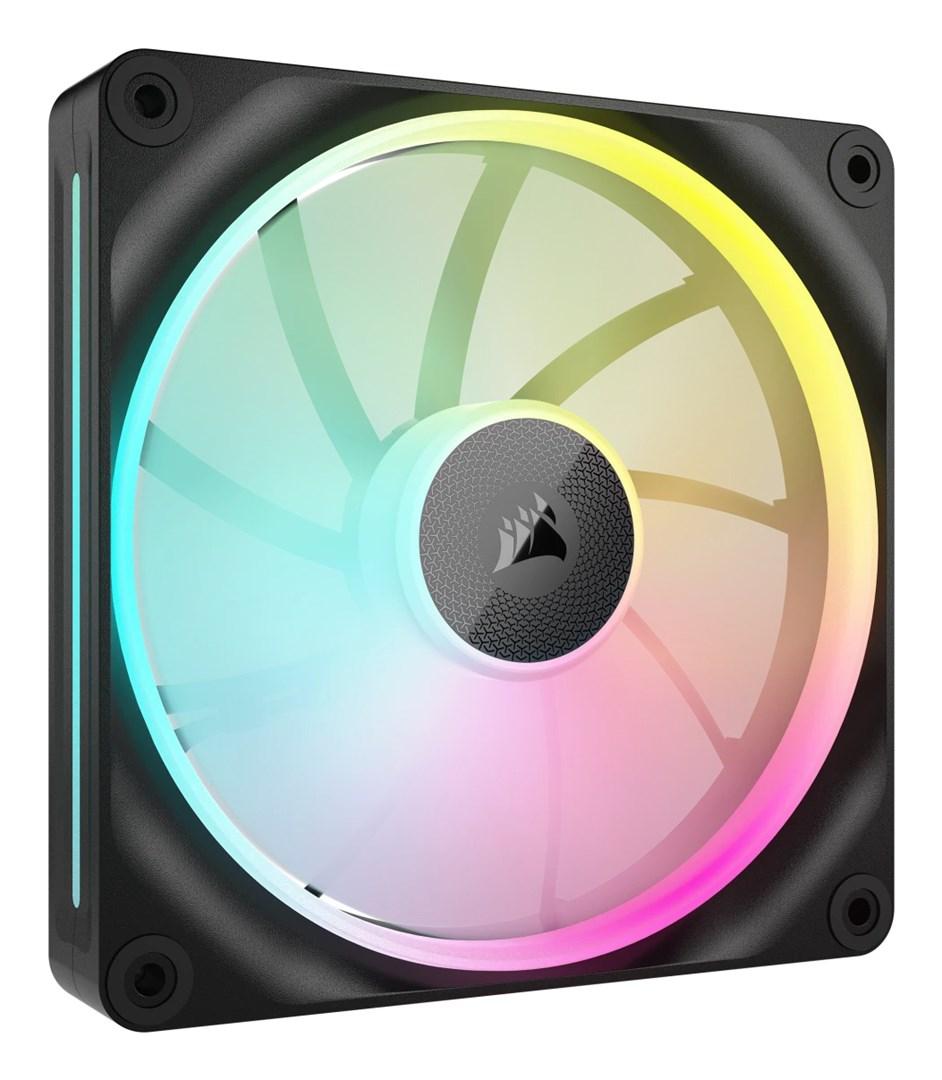Kabinetventilator 140 mm Corsair iCUE – 2-pack, sort, RGB billede