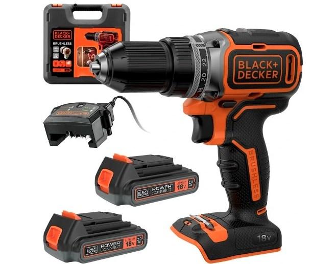 Skruemaskine 18V børsteløs - Black & Decker med 2 batterier og kuffert billede