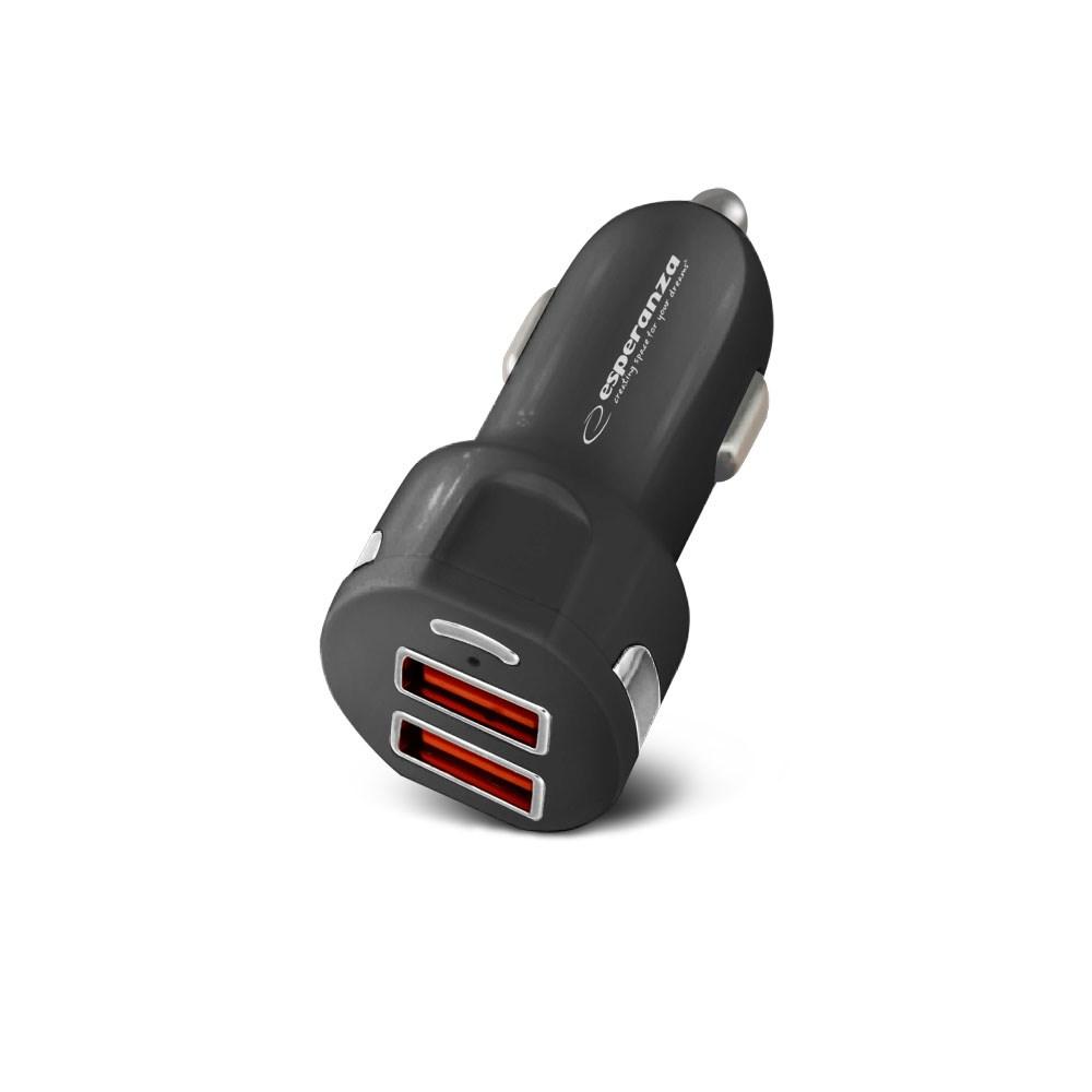 Biloplader med 2x USB - Esperanza EZ110, sort