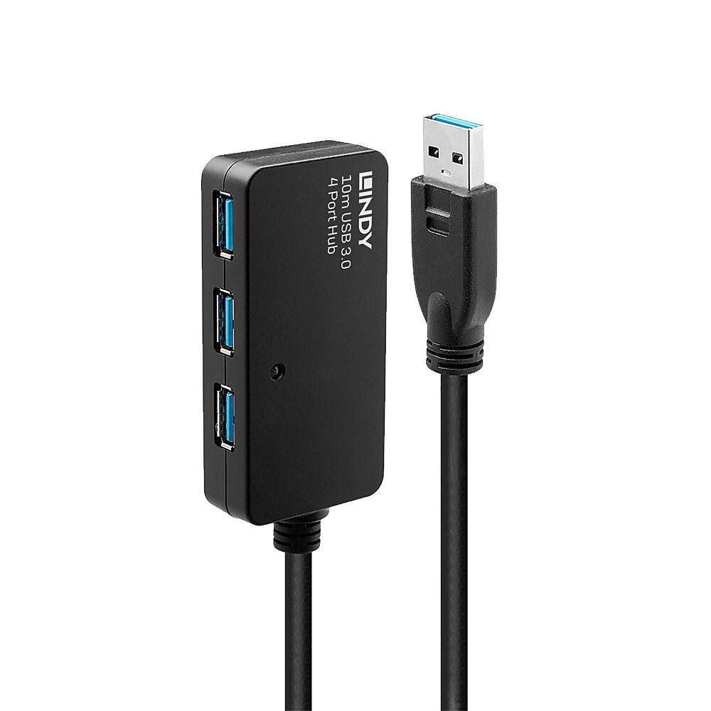 USB forlænger kabel 10 m med hub – LINDY USB 3.0 Active Extension Pro, 4 porte