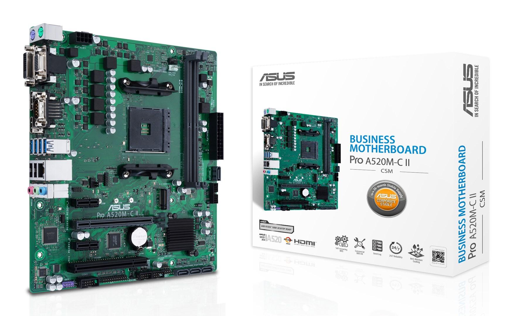 Bundkort ASUS Pro A520M-C II/CSM - AMD A520, Socket AM4, micro ATX billede