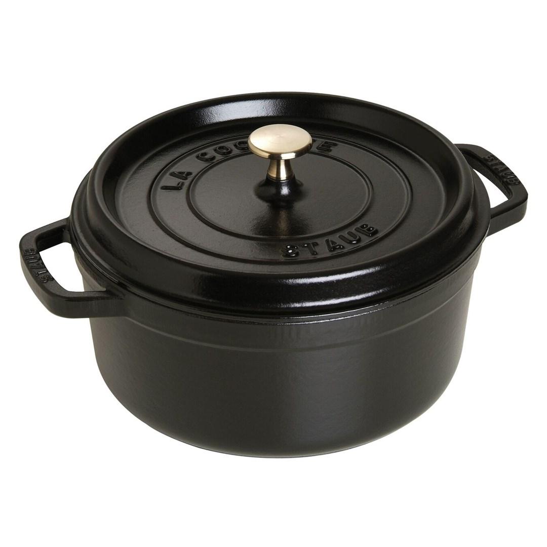 Gryde i støbejern rund 24 cm – STAUB, 3,8 l, sort