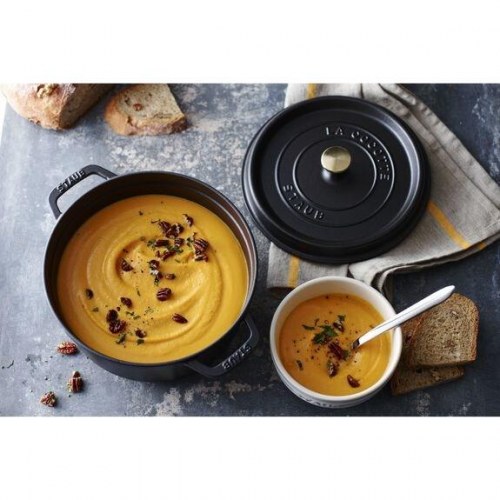 Gryde i støbejern rund 24 cm – STAUB, 3,8 l, sort