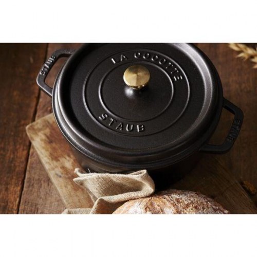 Gryde i støbejern rund 24 cm – STAUB, 3,8 l, sort