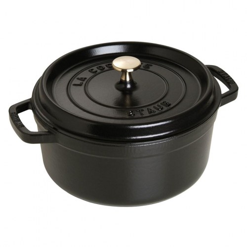 Gryde i støbejern rund 24 cm – STAUB, 3,8 l, sort