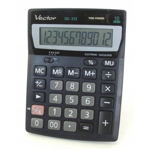 Lommeregner VECTOR DK-222, 12 cifre, 103 × 137 mm, sort