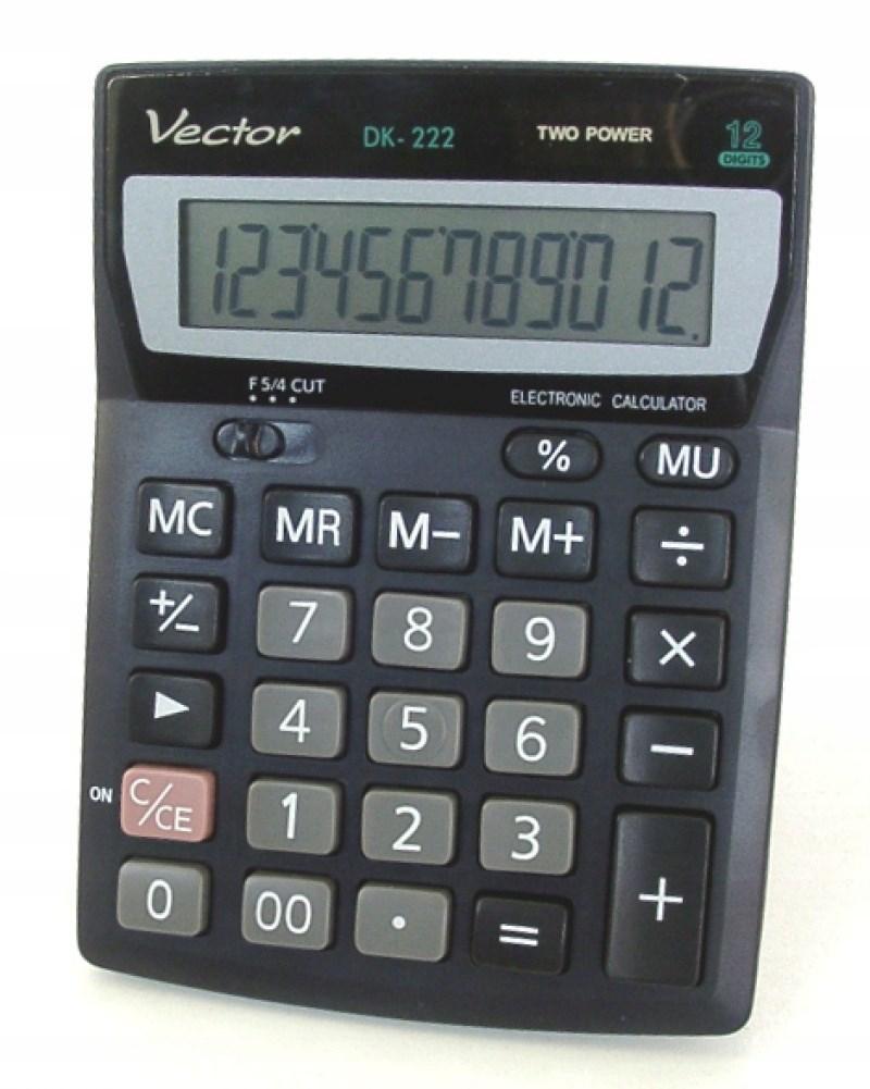 Lommeregner VECTOR DK-222, 12 cifre, 103 × 137 mm, sort