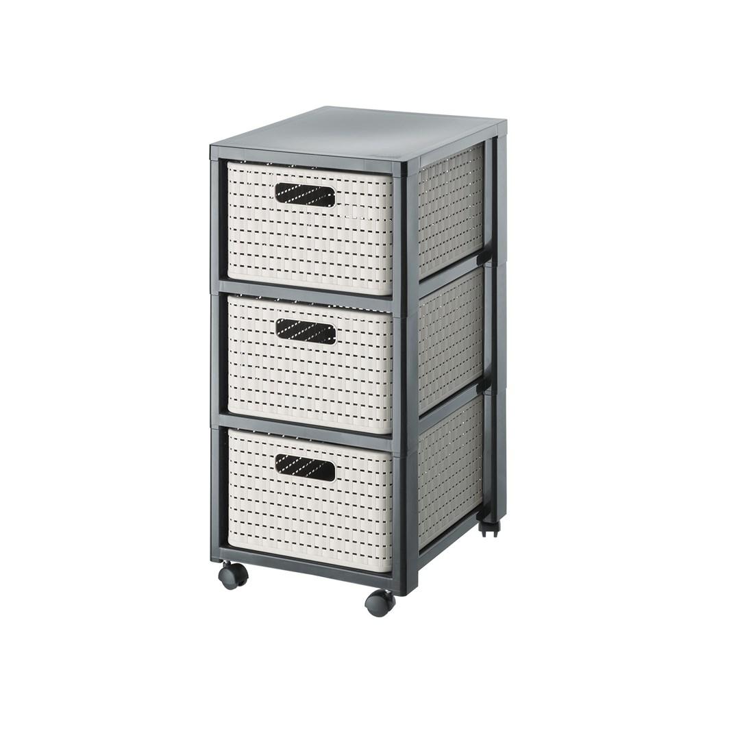 Opbevaringsreol med skuffer rotho Country - 71,2 × 32,5 × 37,5 cm - cappuccino/anthracit