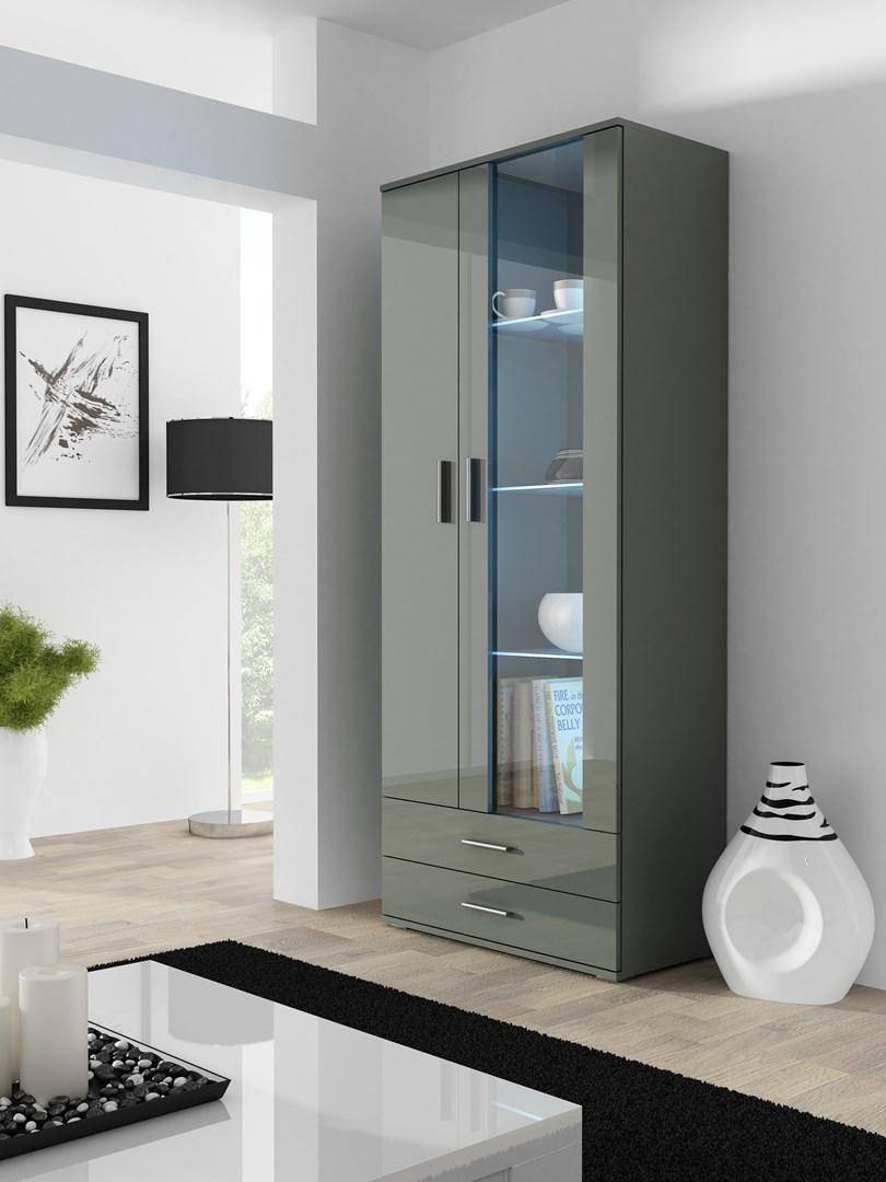 Vitrineskab Cama MEBLE SOHO S6 2D2S - grå/grå højglans