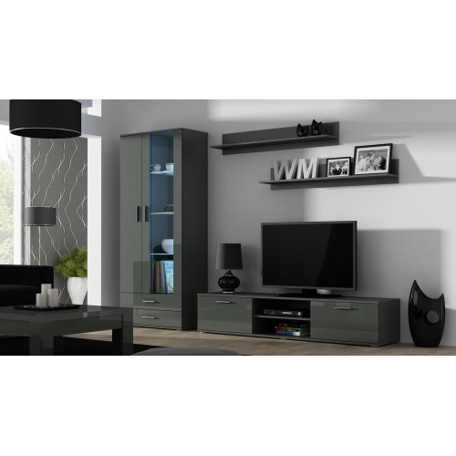 Vitrineskab Cama MEBLE SOHO S6 2D2S - grå/grå højglans