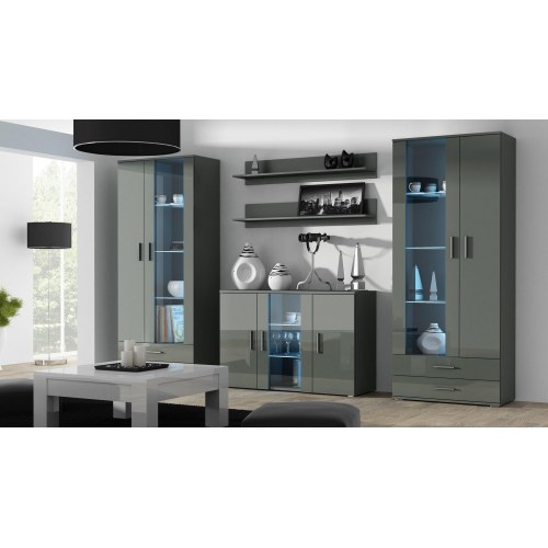 Vitrineskab Cama MEBLE SOHO S6 2D2S - grå/grå højglans