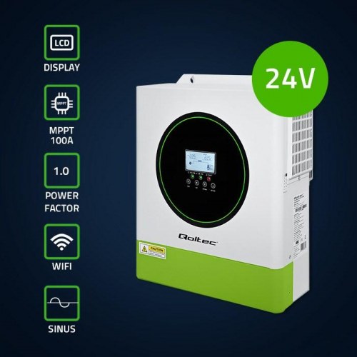 Solcelle vekselretter hybrid 24V 3500W med Wi‑Fi – Qoltec