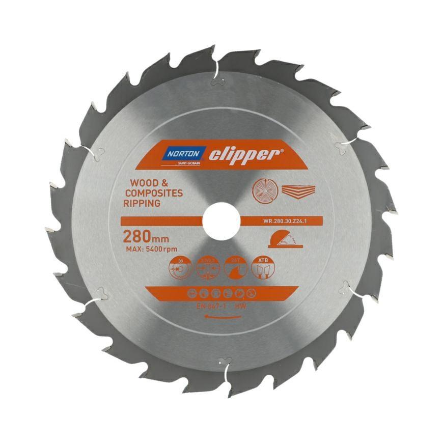 Rundsavklinge 280 × 30 mm, 24 tænder – træ og komposit, ATB – Norton Clipper