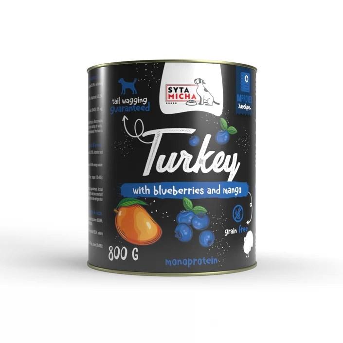 VÃ¥dfoder til hund â SYTA MICHA kalkun med blÃ¥bÃ¦r og mango, 800 g