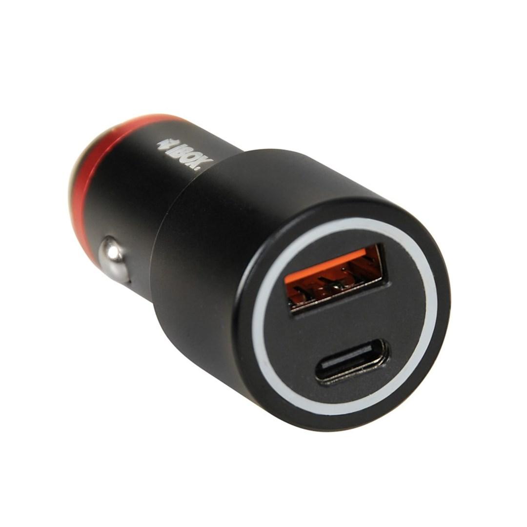 Biloplader USB-C PD + USB-A 60 W - iBox ICC20, sort billede