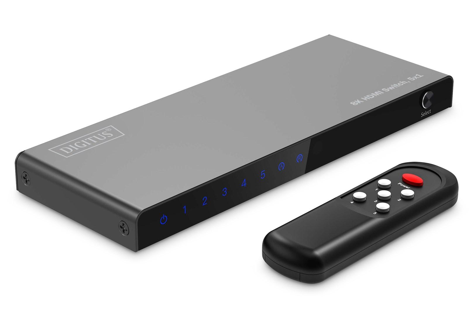 HDMI switch 8K – DIGITUS 5x1 med fjernbetjening billede