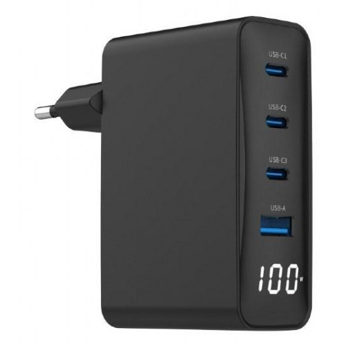 USB oplader 100 W - Gembird, 3× USB‑C + USB‑A, hurtig opladning, sort