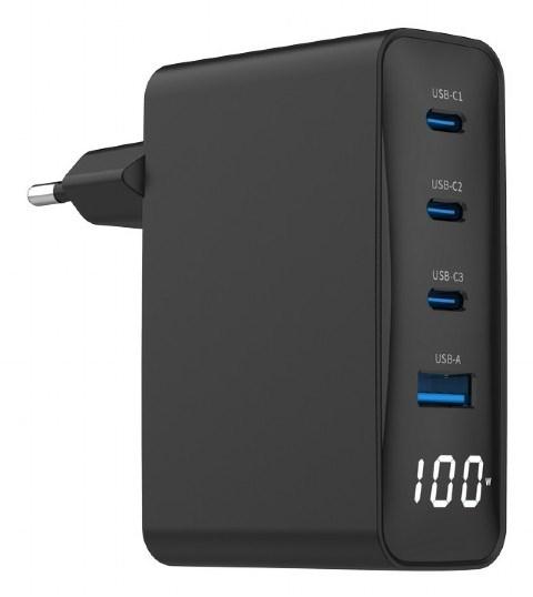 USB oplader 100 W â Gembird, 3Ã USBâC + USBâA, hurtig opladning, sort