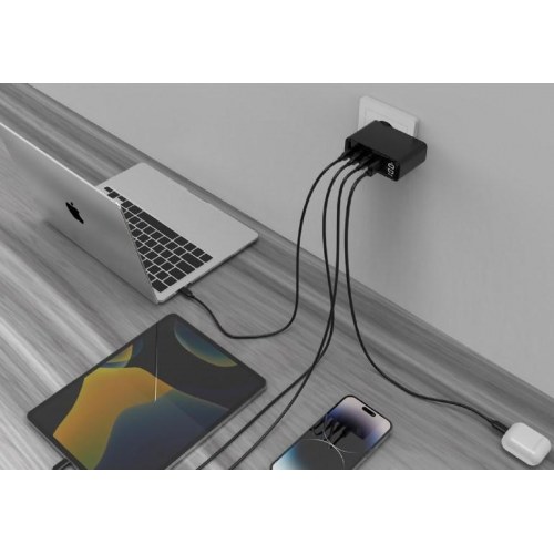 USB oplader 100 W - Gembird, 3× USB‑C + USB‑A, hurtig opladning, sort