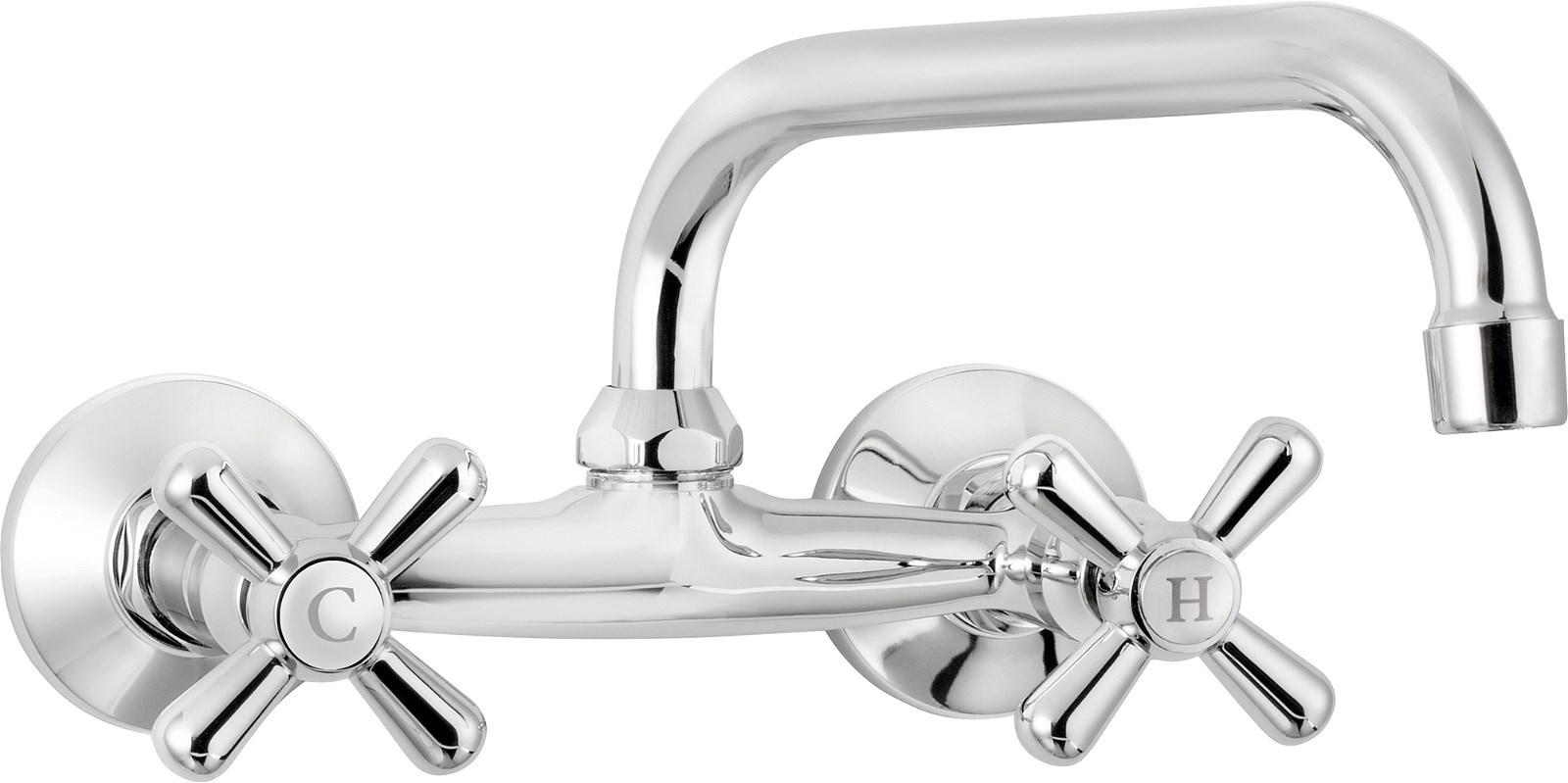 Vægmonteret håndvaskarmatur deante – krom, 2 greb, tud 250 mm