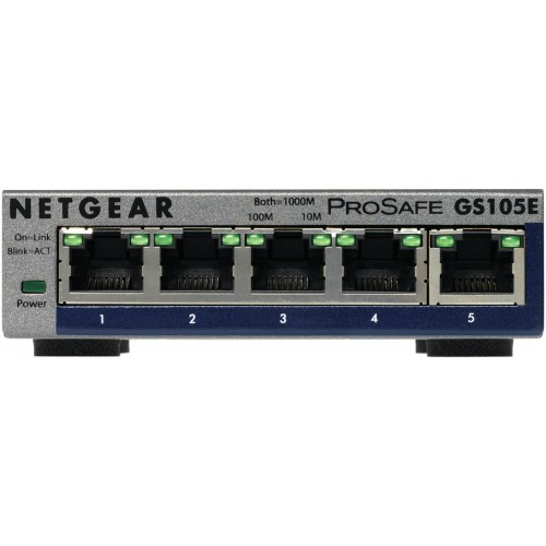 Netværksswitch NETGEAR GS105E – Managed L2/L3 Gigabit, grå