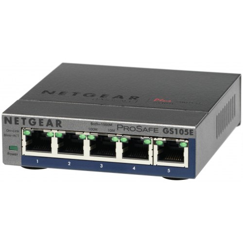 Netværksswitch NETGEAR GS105E – Managed L2/L3 Gigabit, grå