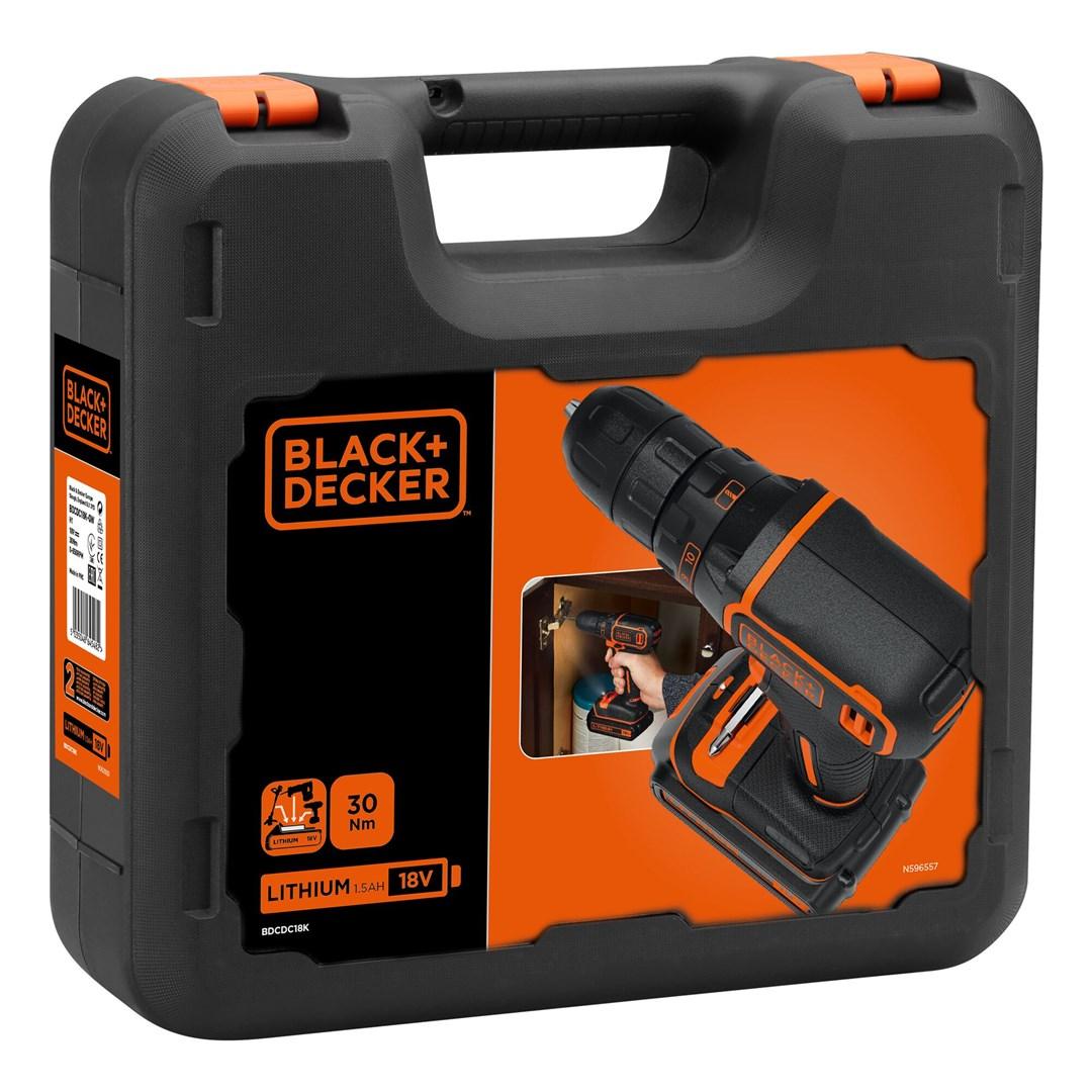 Akku skruemaskine 18V - Black+Decker BDCDC18K-QW, orange/sort billede